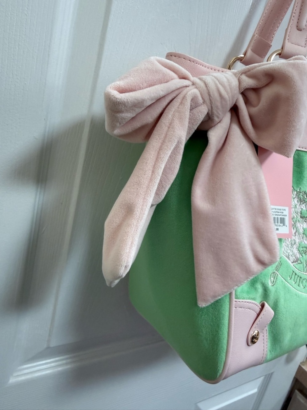 NWT Juicy Couture Classic Scottie Dog Daydreamer Tote in Retro Green/Powder Blsh - Picture 5 of 7